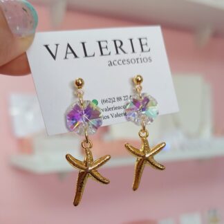 Aretes estrella de mar con cristal