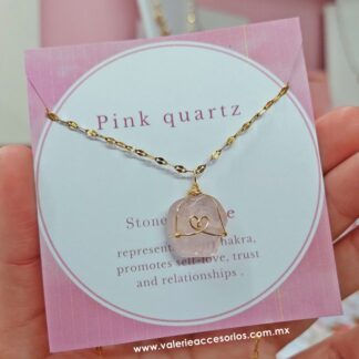 Collar cuarzo rosa con corazón